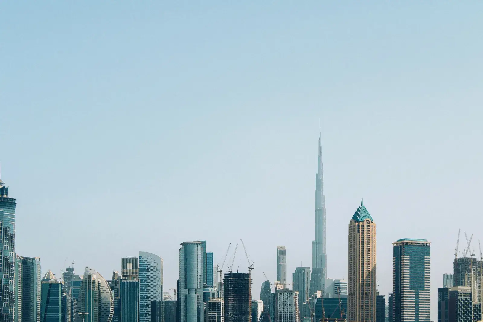 Dubai skyline with the Burj Khalifa under a clear sky