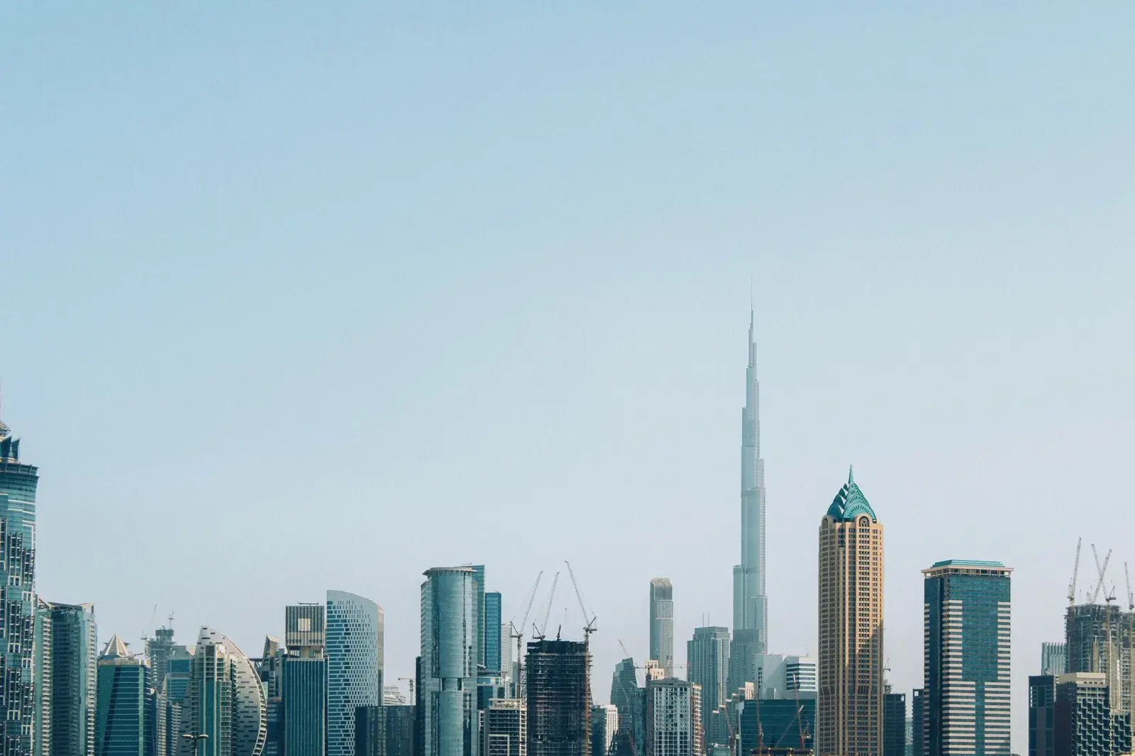 Dubai skyline with the Burj Khalifa under a clear sky