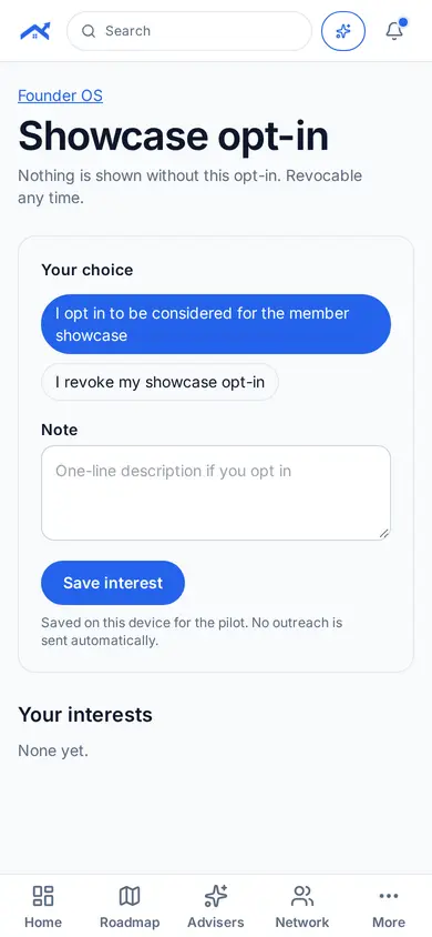 Open Showcase opt-in